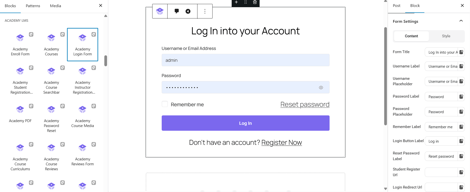 Academy Login Form Academy Login Form