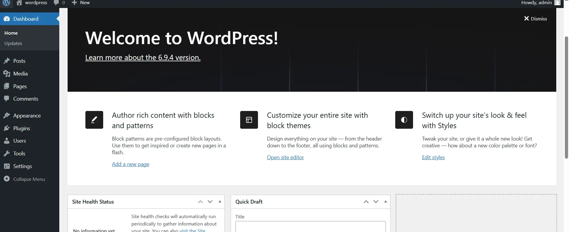 WordPress Dashboard WordPress Dashboard