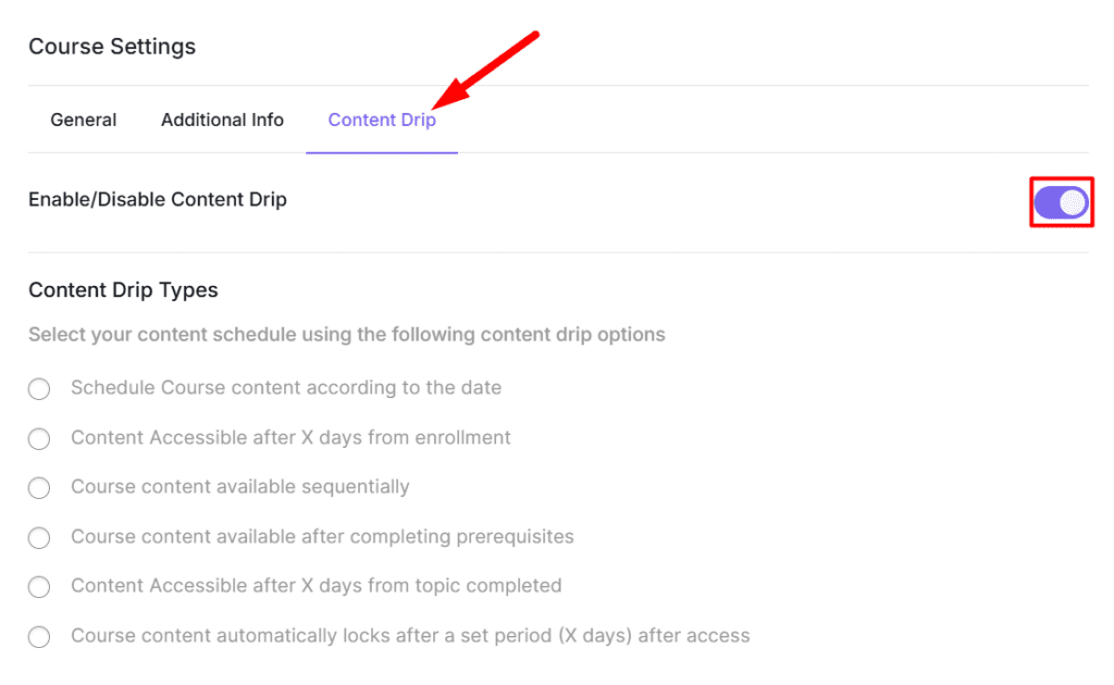 Enable Content Drip on Course