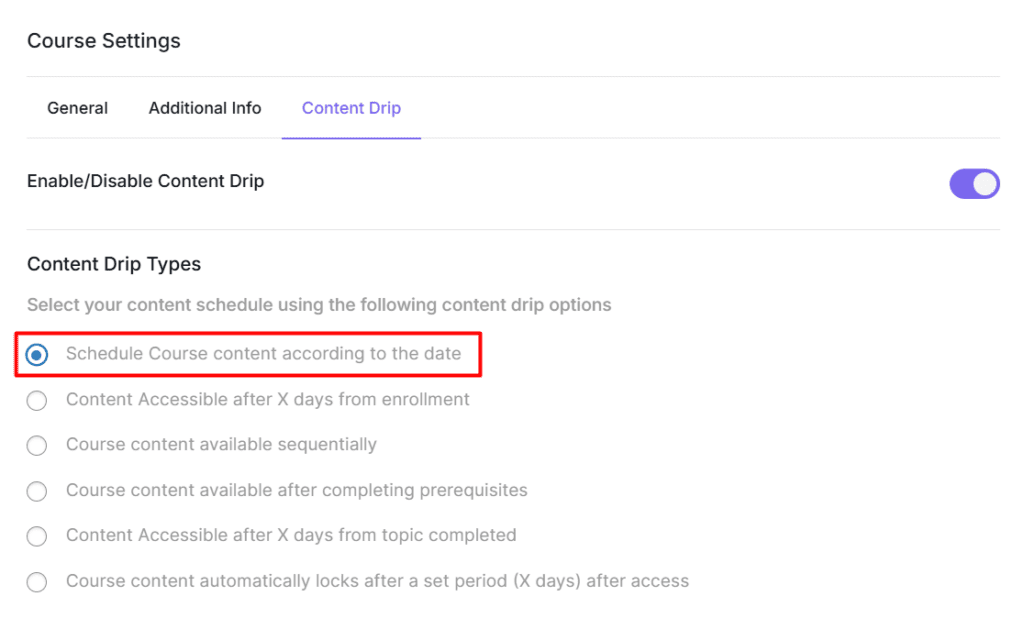 schedule course contnt according to the date