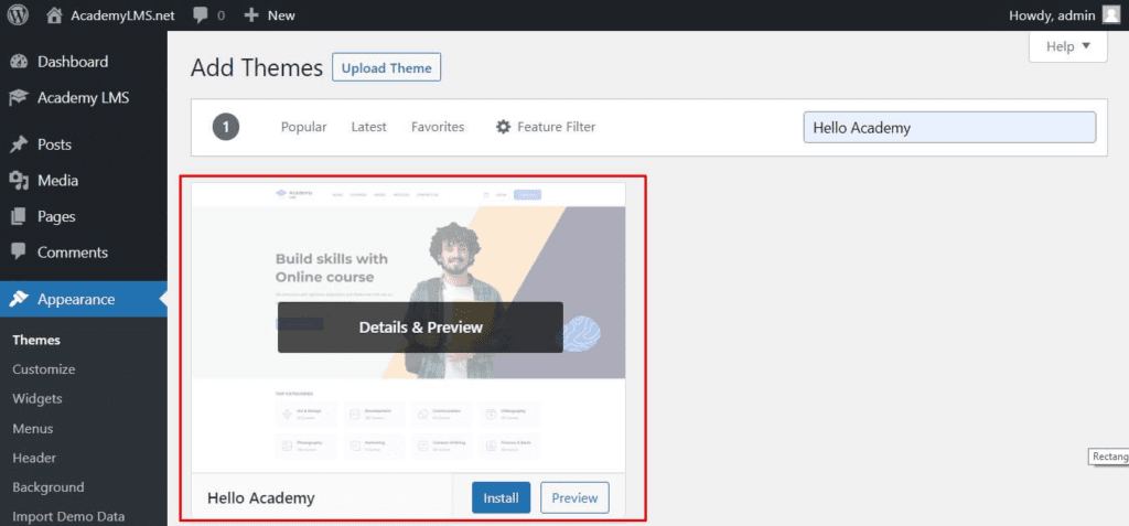 install hello academy theme
