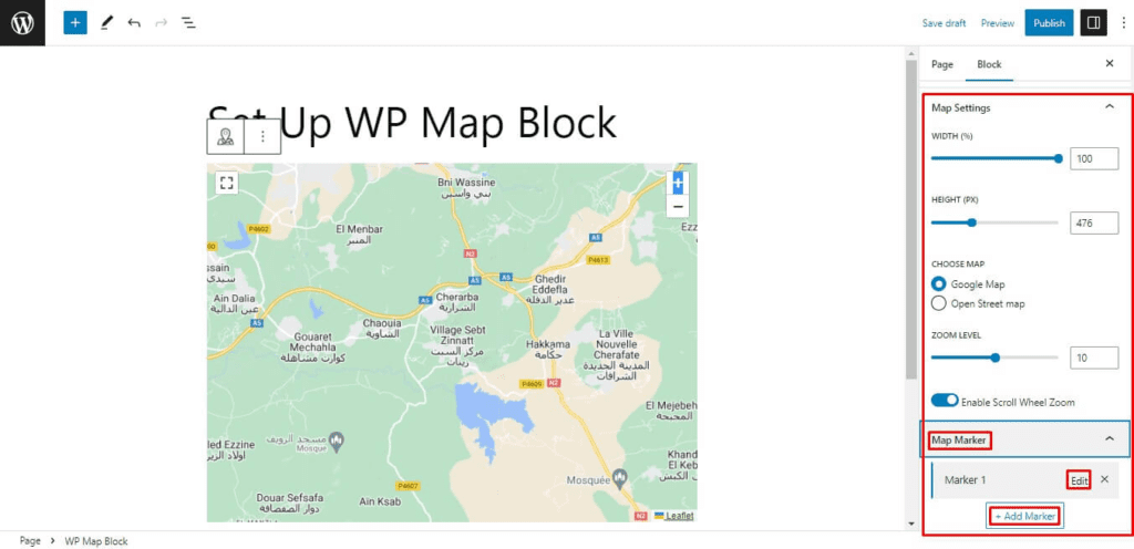 wp map block settings