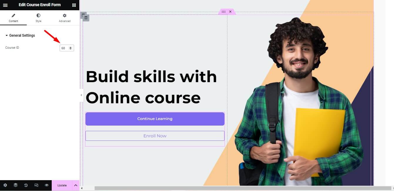 select course id and modify design from style and advanced settings 