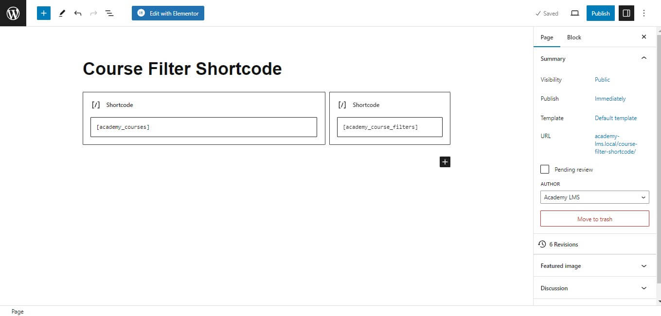 Course Filter Shortcode Using Gutenberg