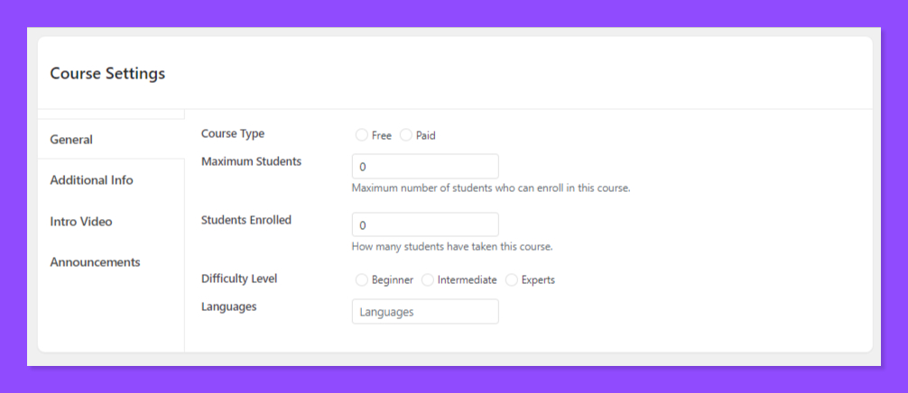 course settings 