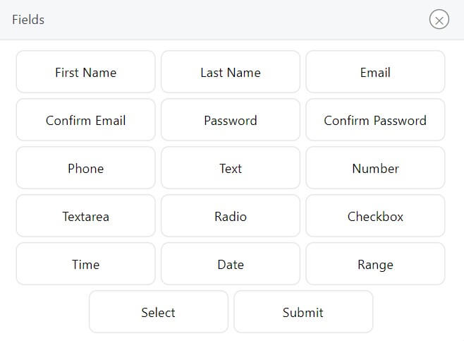 Available Fields for Form Builder