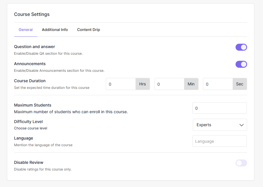 Course Settings
