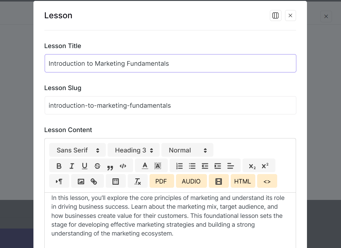 Add Lessons