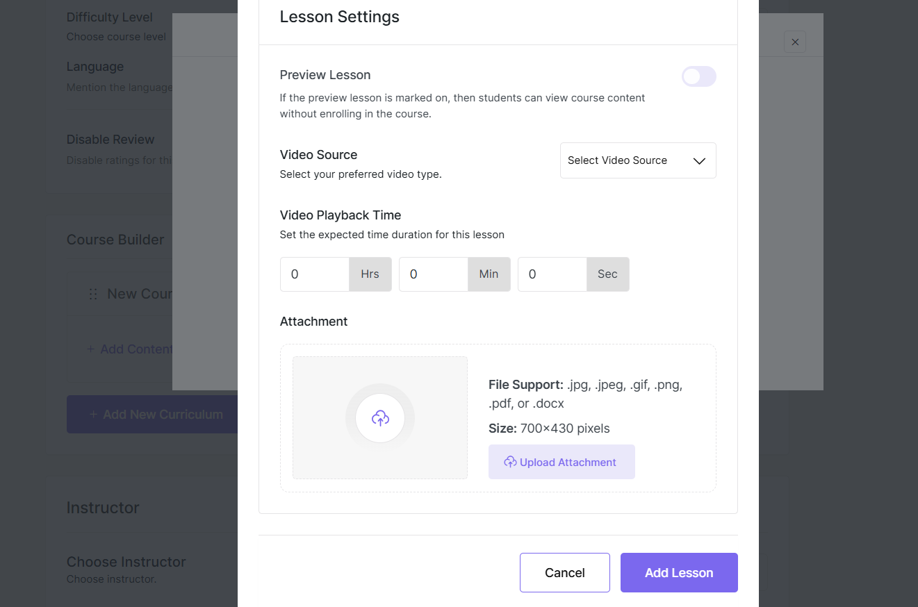 Lesson Settings 