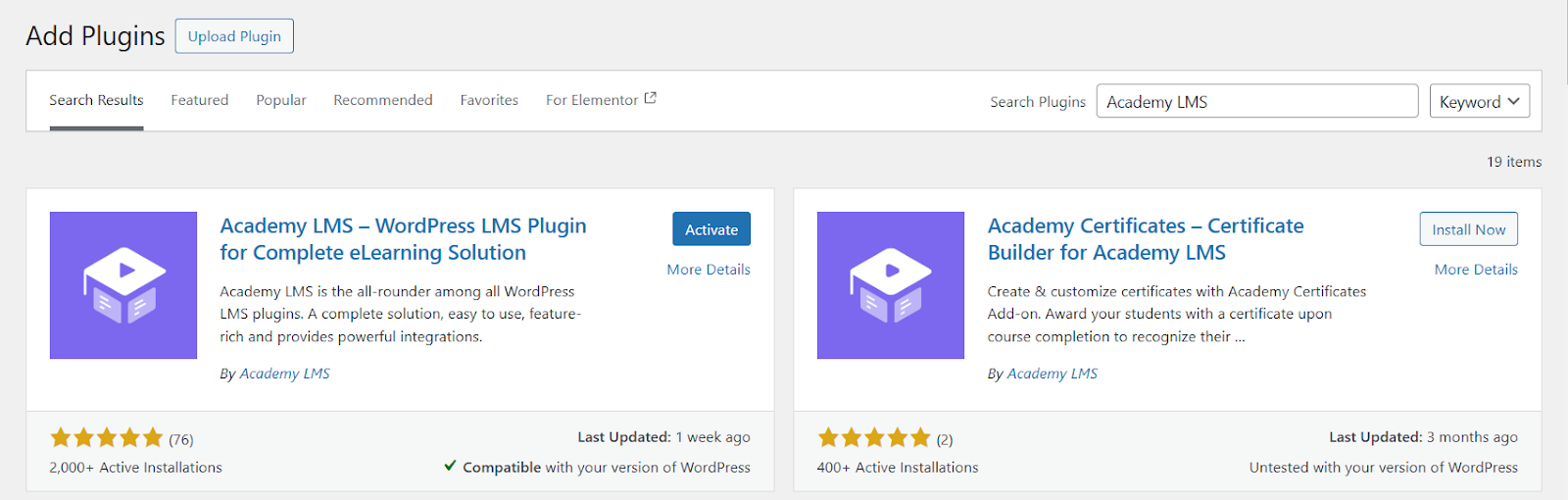 Install and active the Academy LMS Plugin