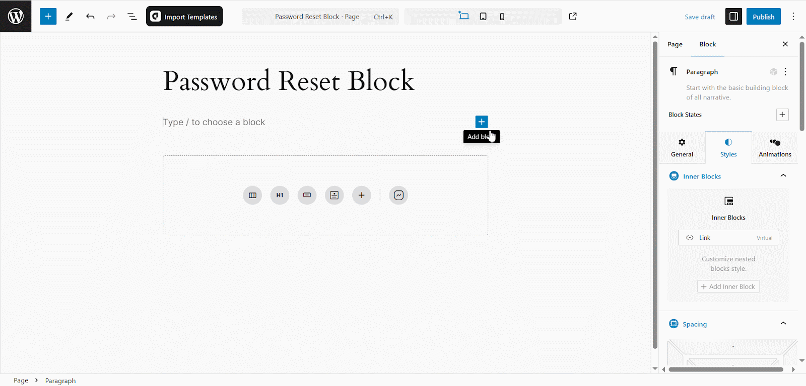 How to Use the Academy Password Reset Block
