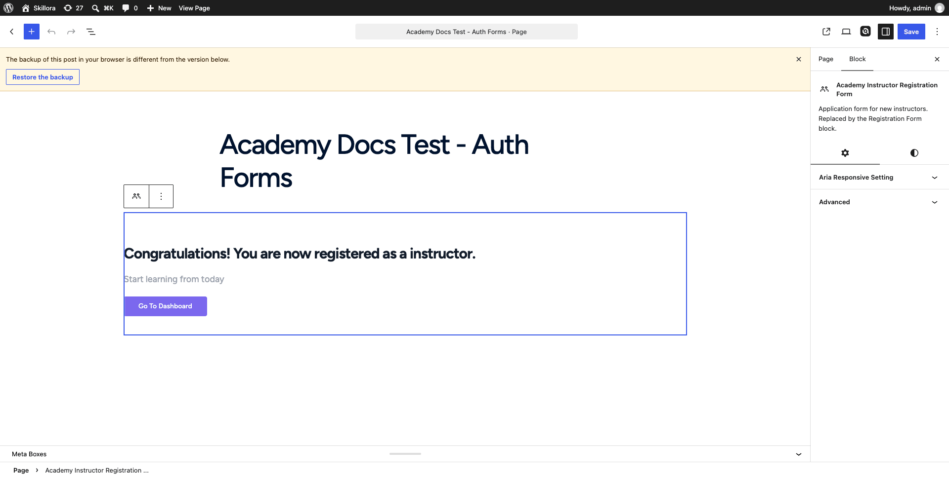 Academy Docs Test Auth Froms