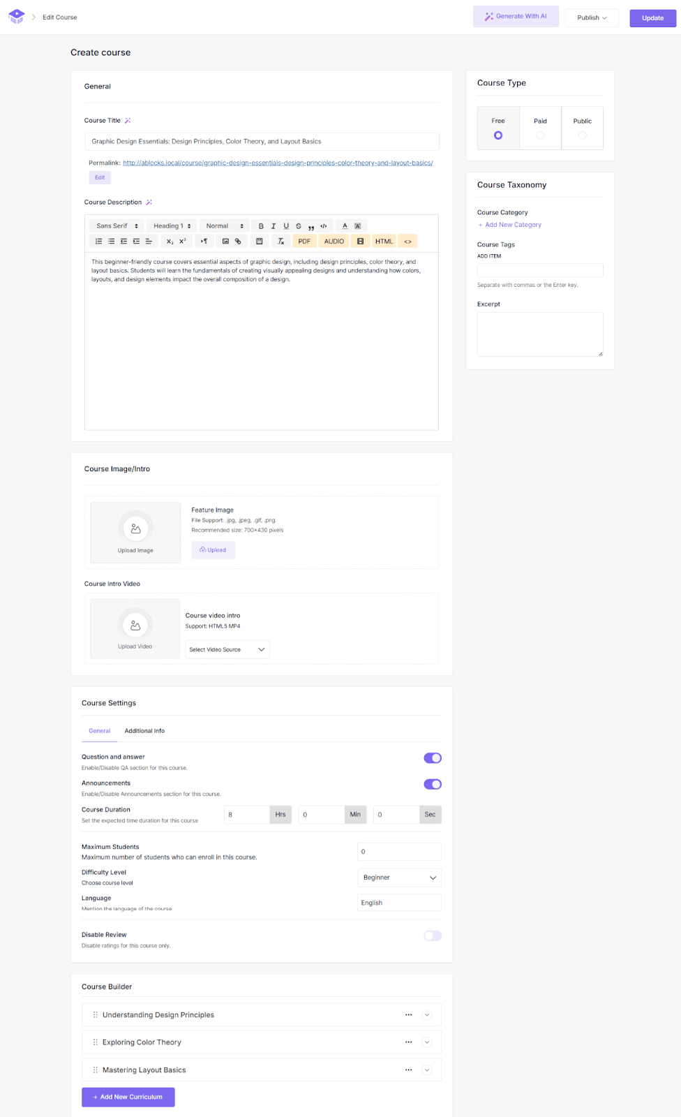 full course outline with ai studio