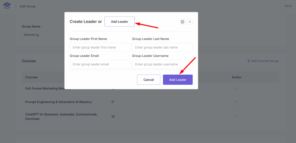Add leader