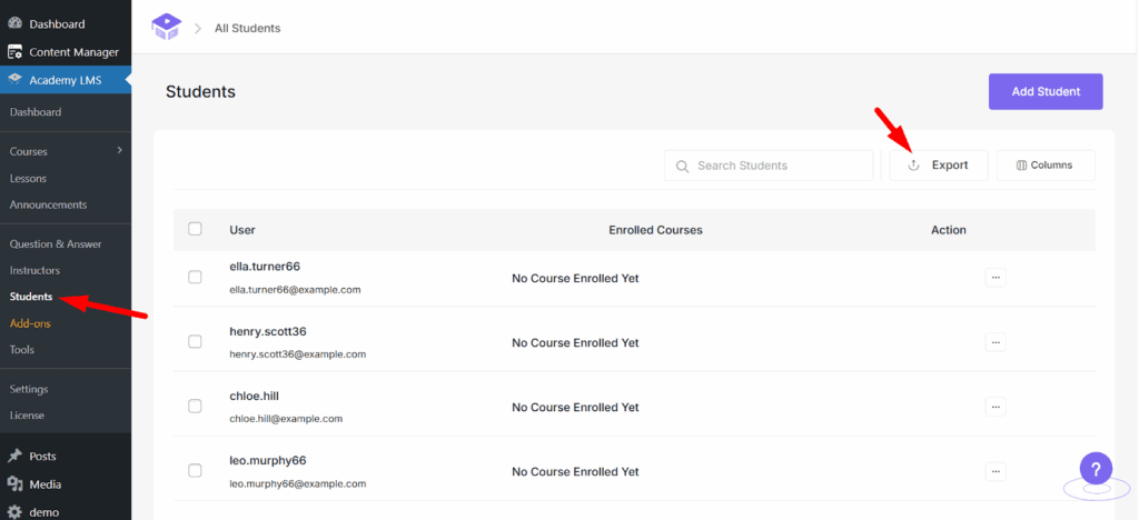 Exporting Students
