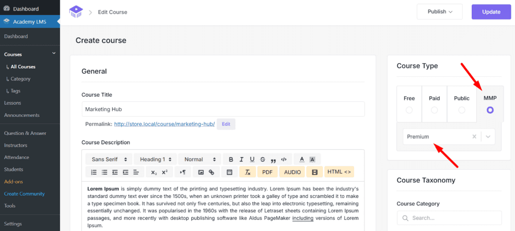 Assign a MemberPress to Academy LMS Courses