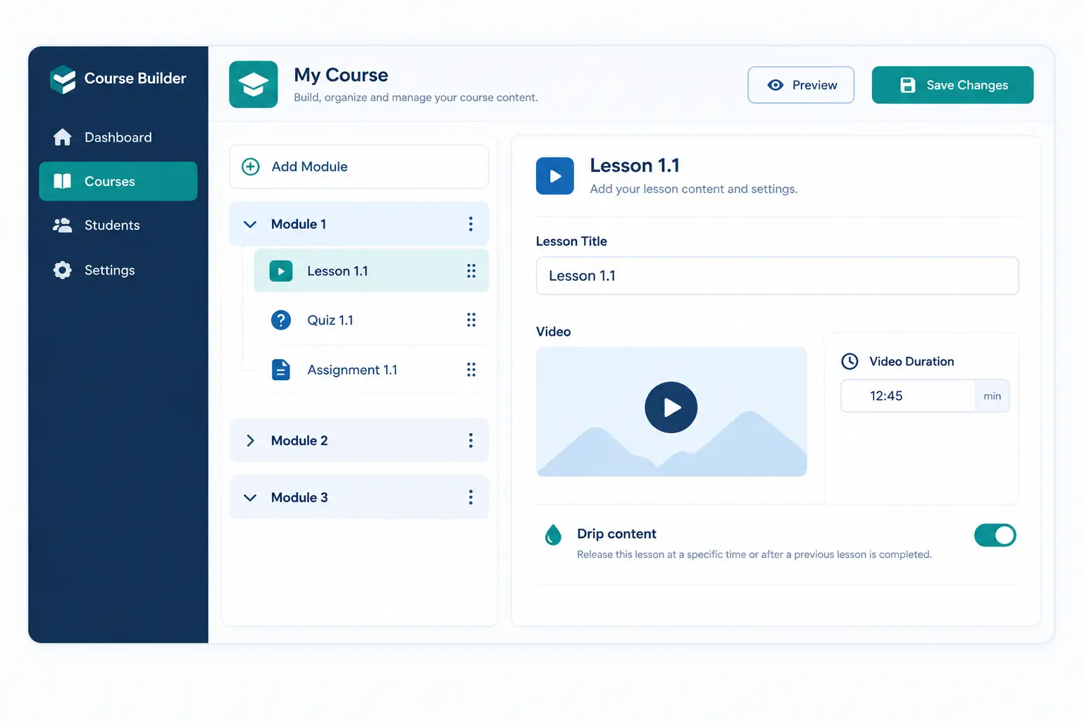 Drag-and-drop WordPress course builder