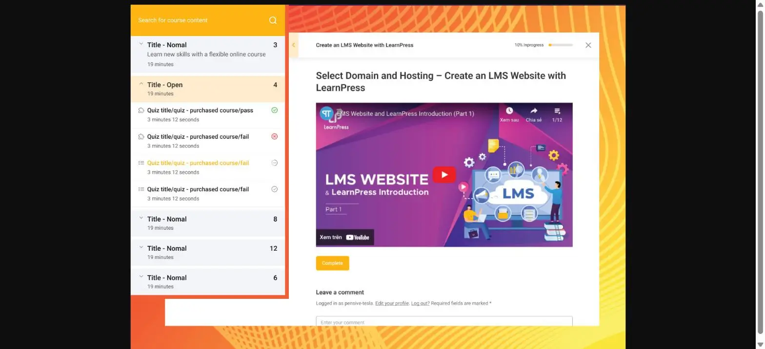 LearnPress student learning page
