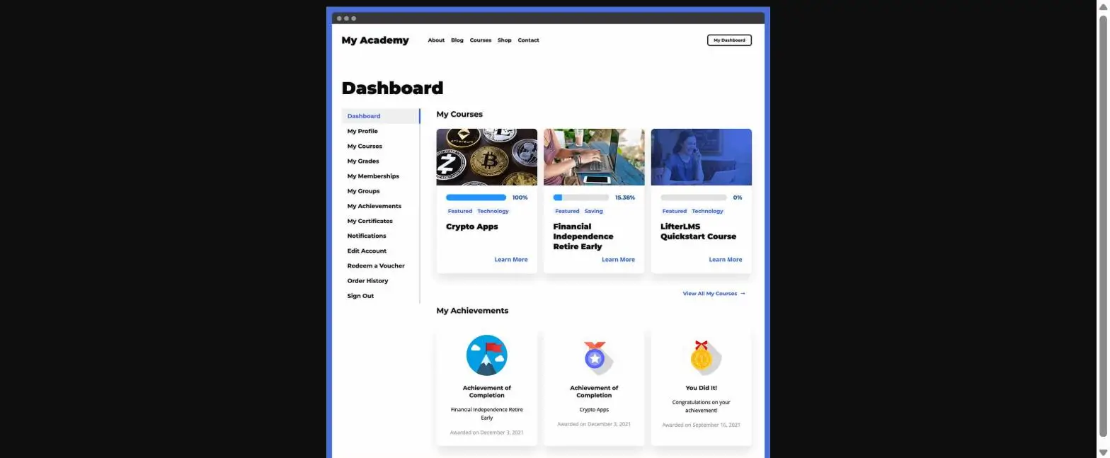 LifterLMS Student Dashboard