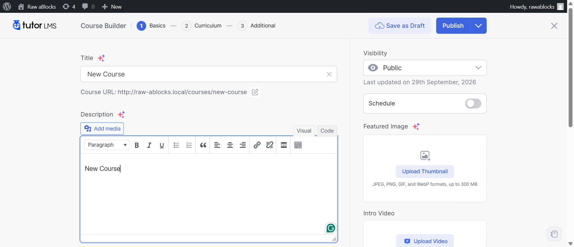 Tutor LMS Course Editor