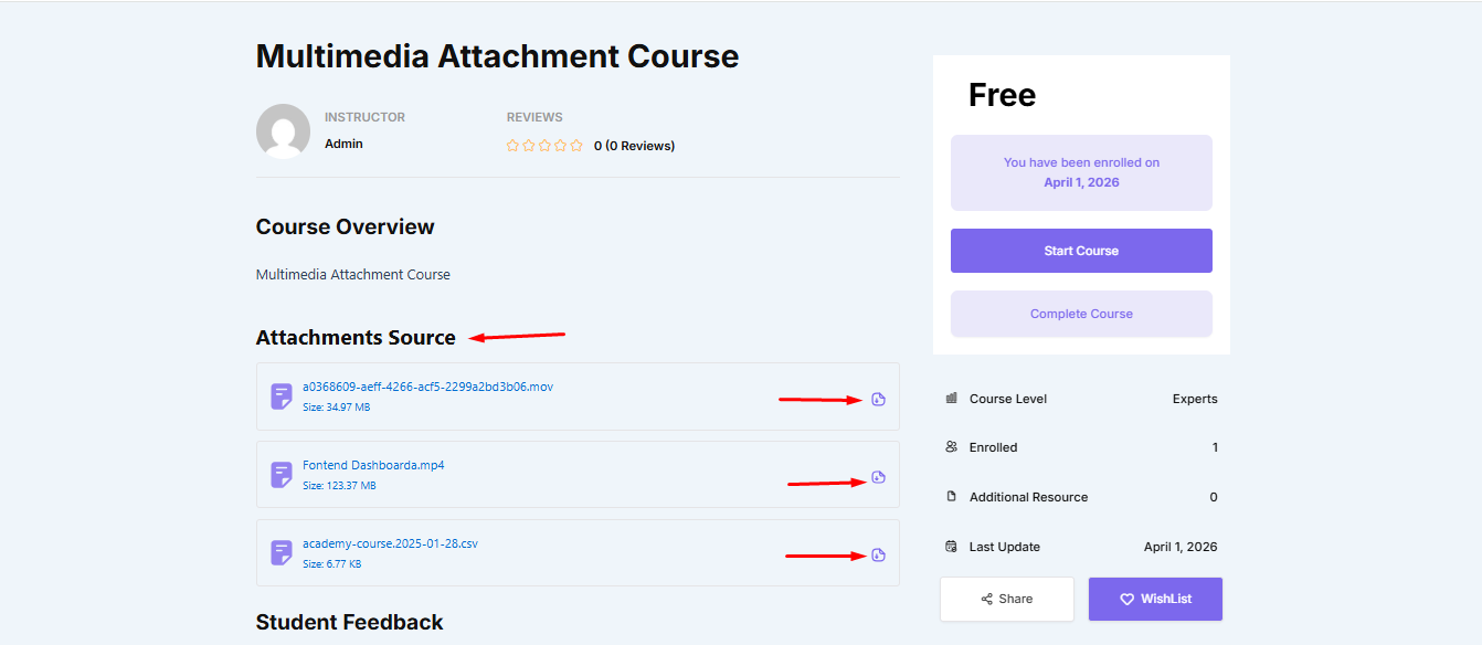 Course view download Multimedia attachments.