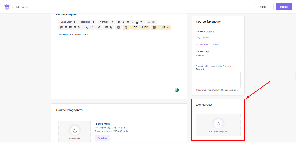 Course Editor Attachment option