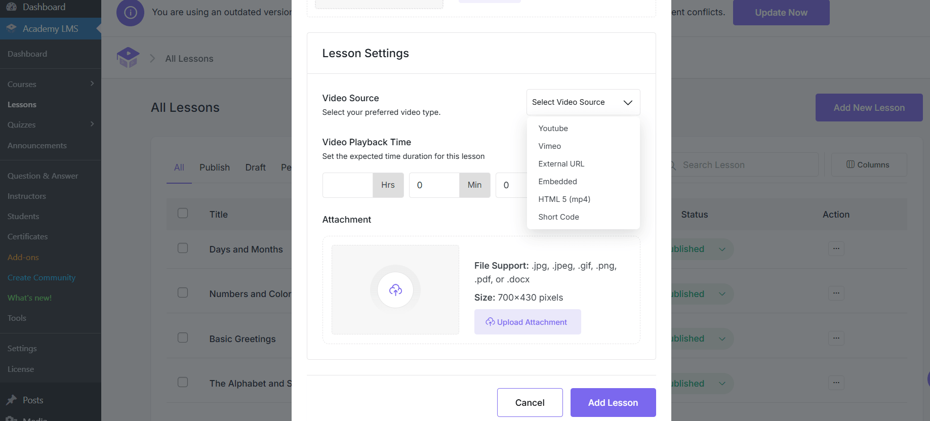 Lesson Settings
