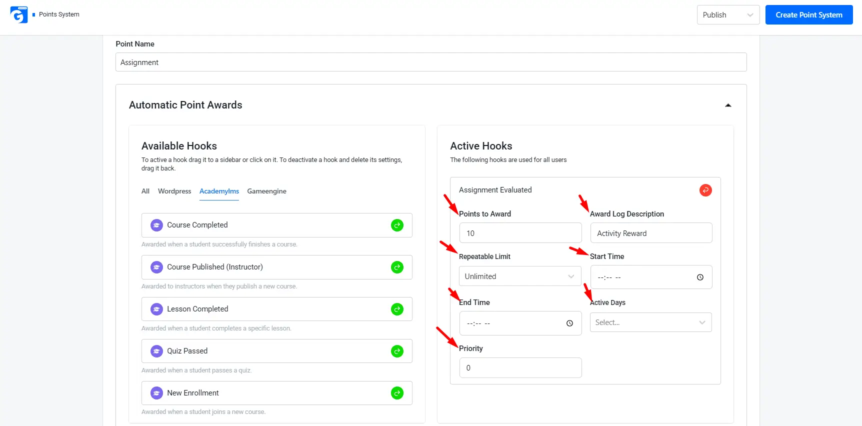 Assign Points to Courses