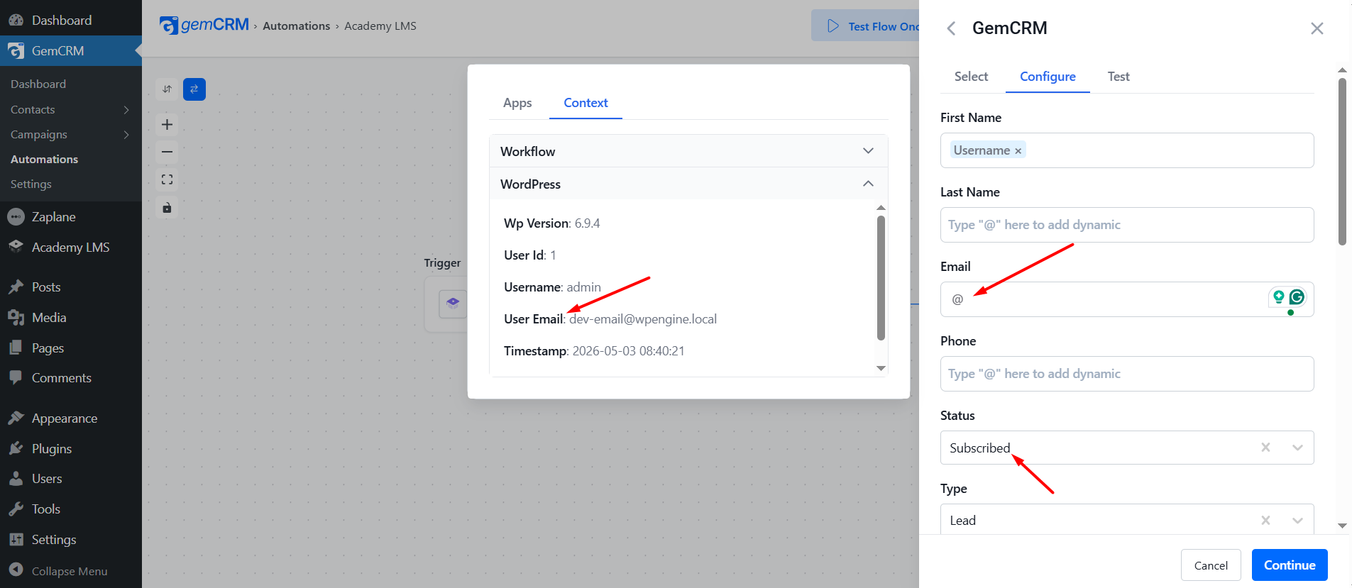 GemCRM Action 