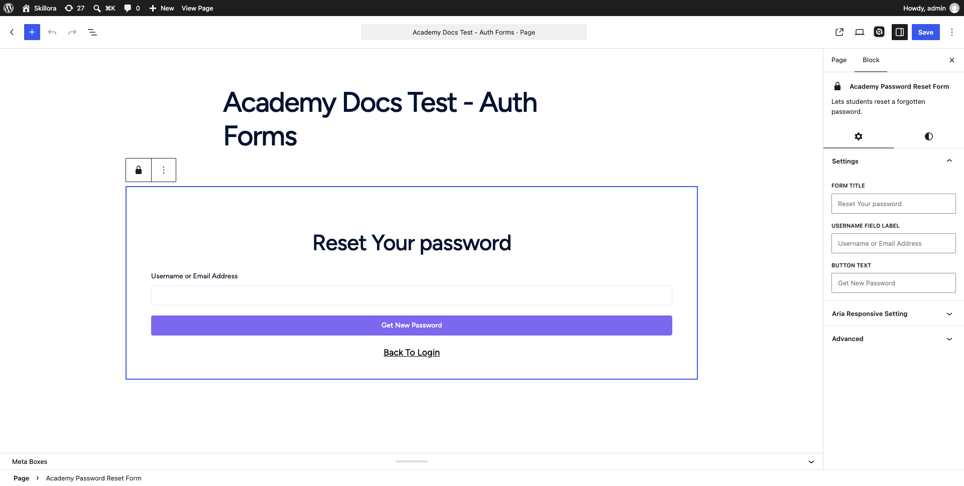 Academy Password Reset Form
