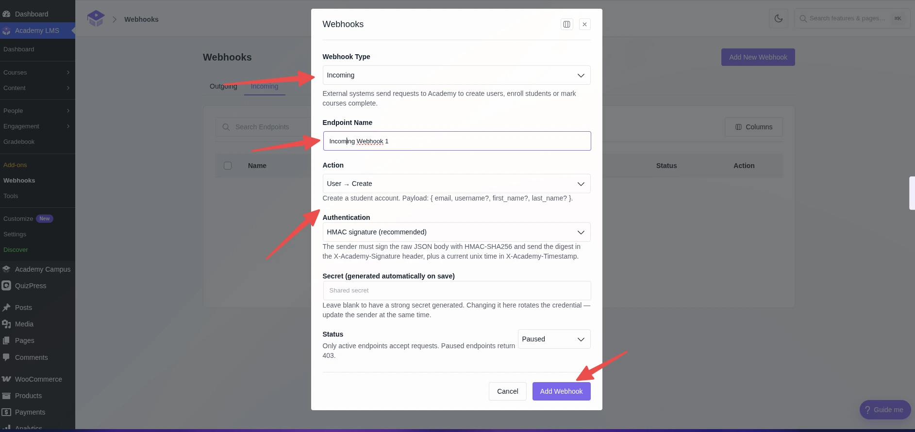 Add details to webhook.