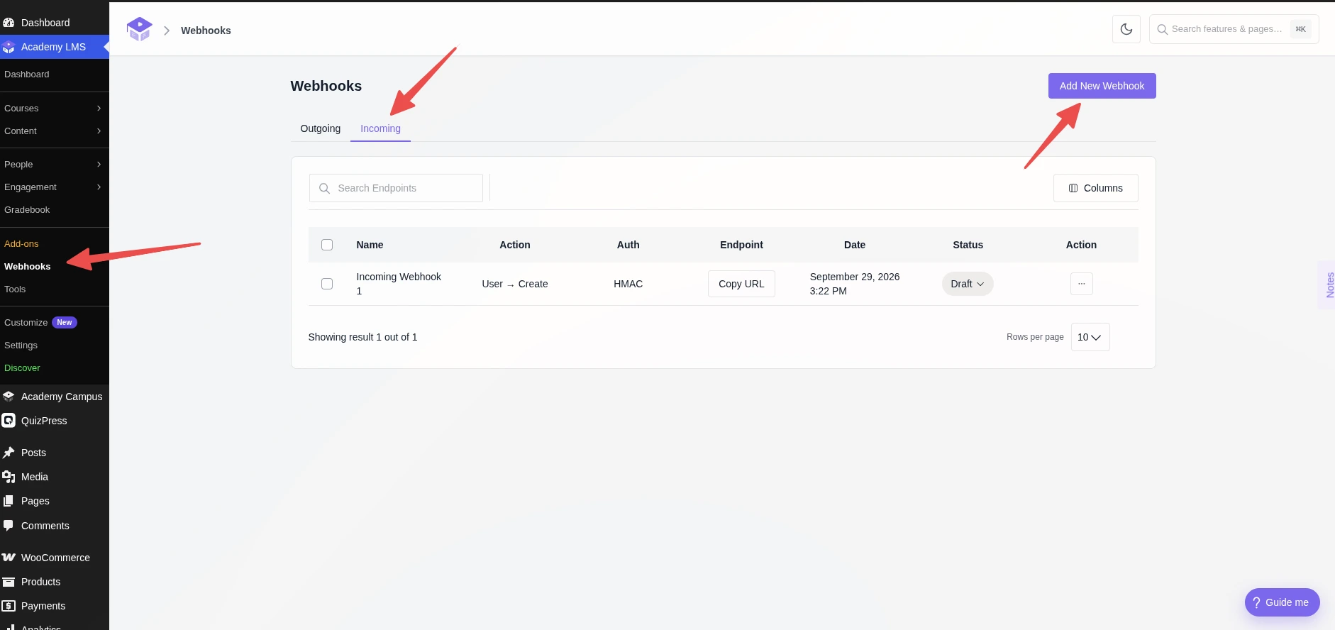 Add new webhook