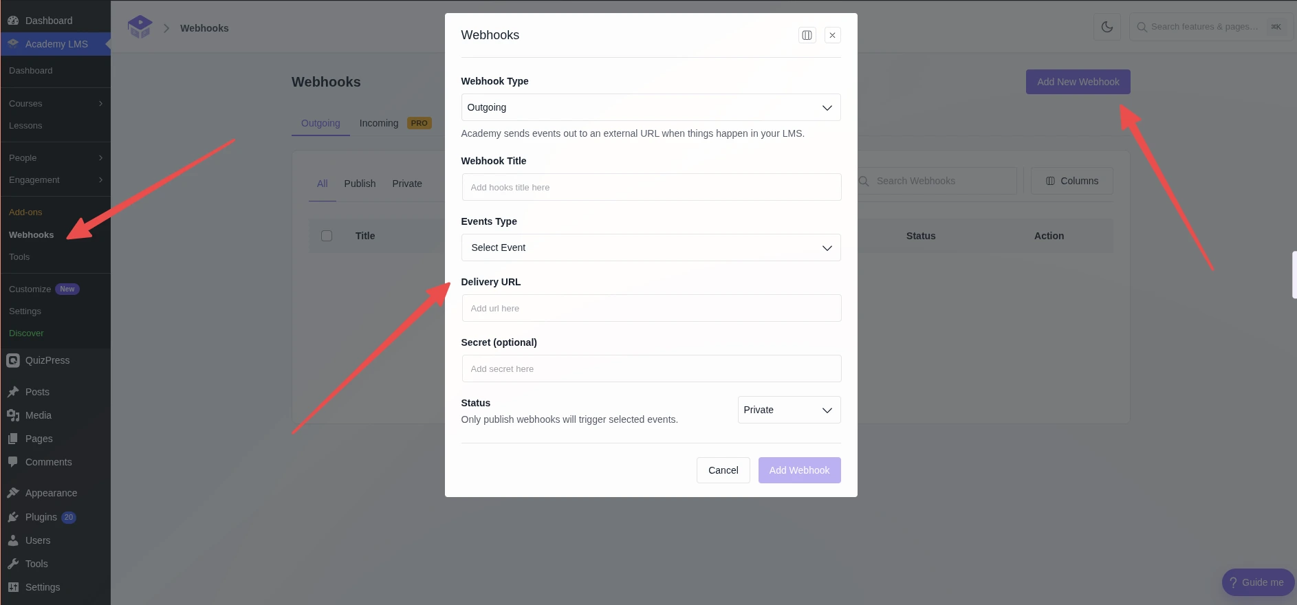 Add new webhook