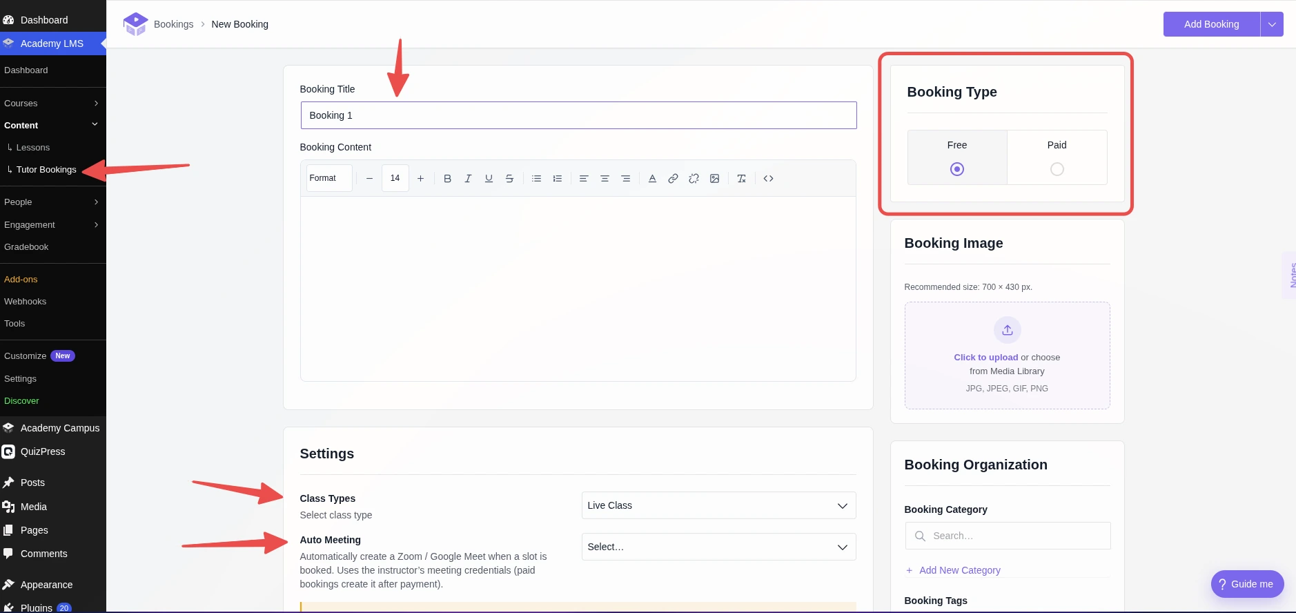 Booking type