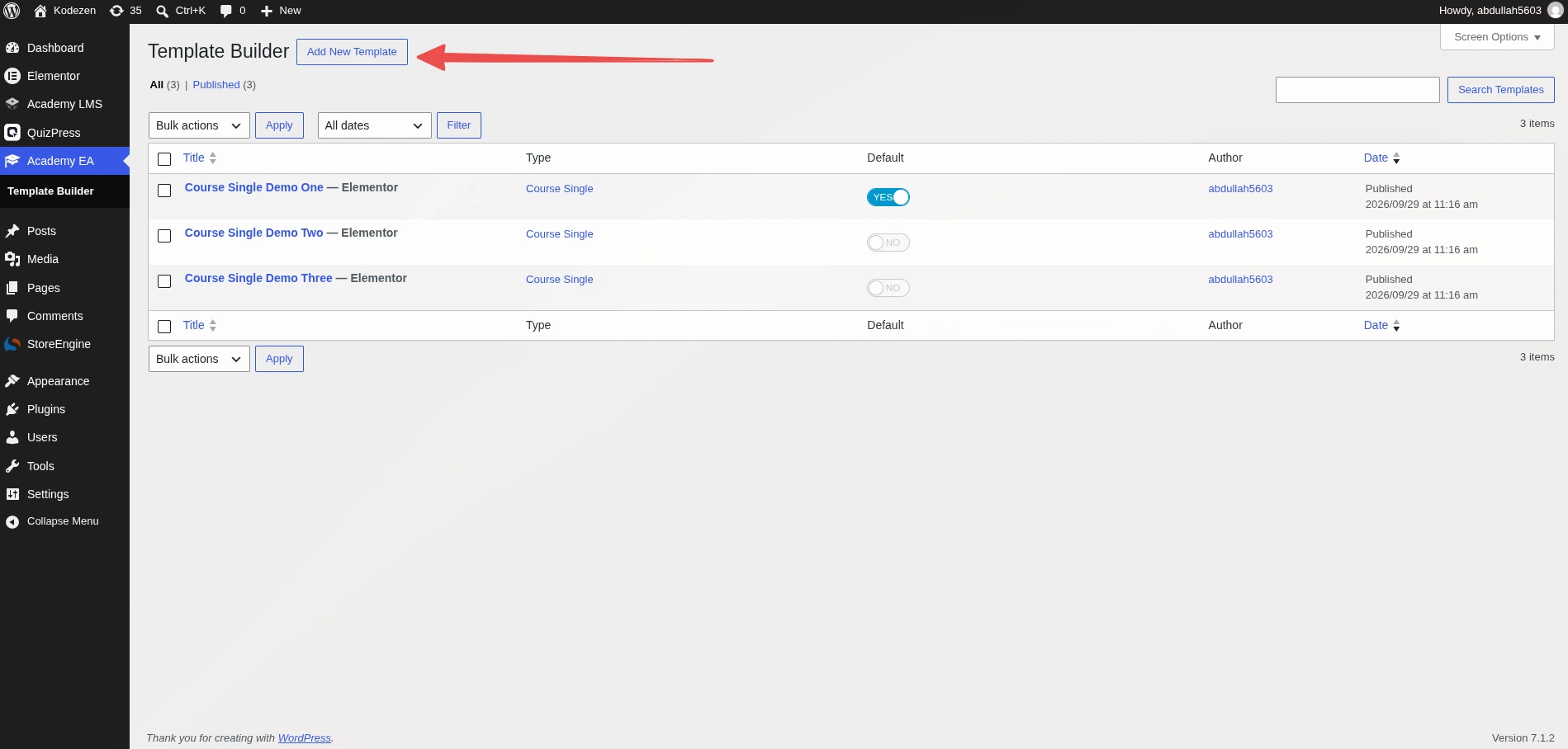 Create new Academy Elementor Addon Template