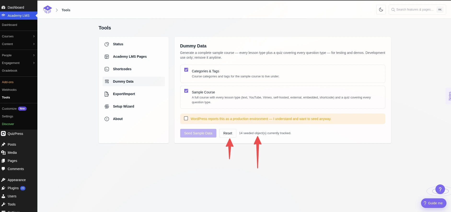 Data reset and success message