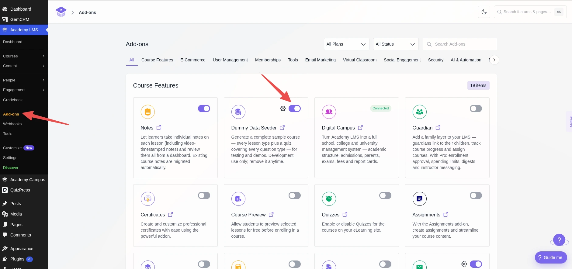 Dummy Data seeder addon activation