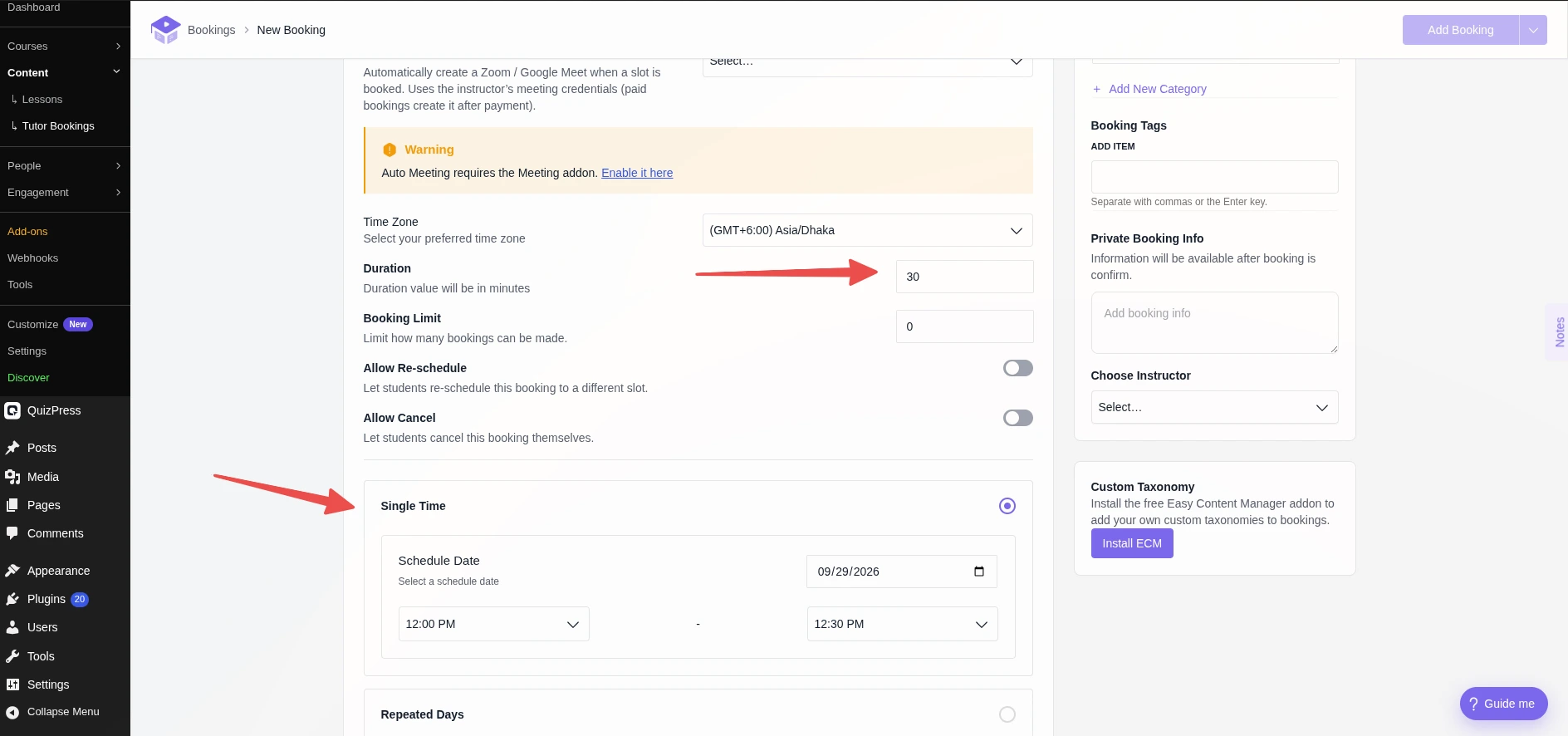 Duration and schedule
