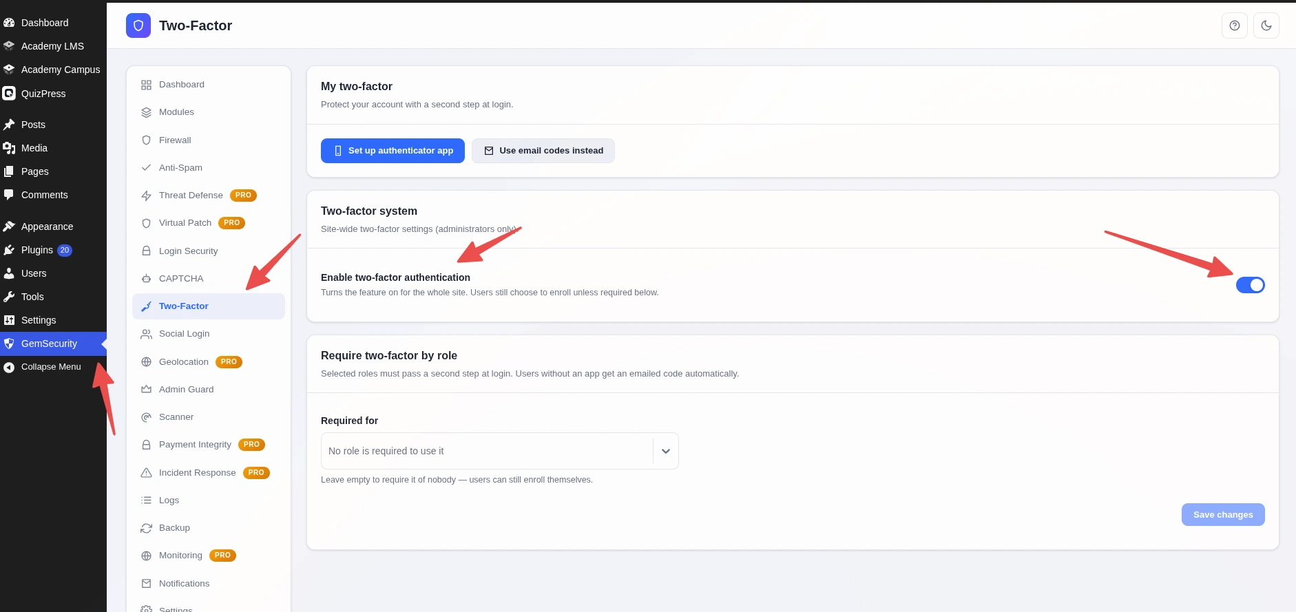 Enable 2 factor authentication