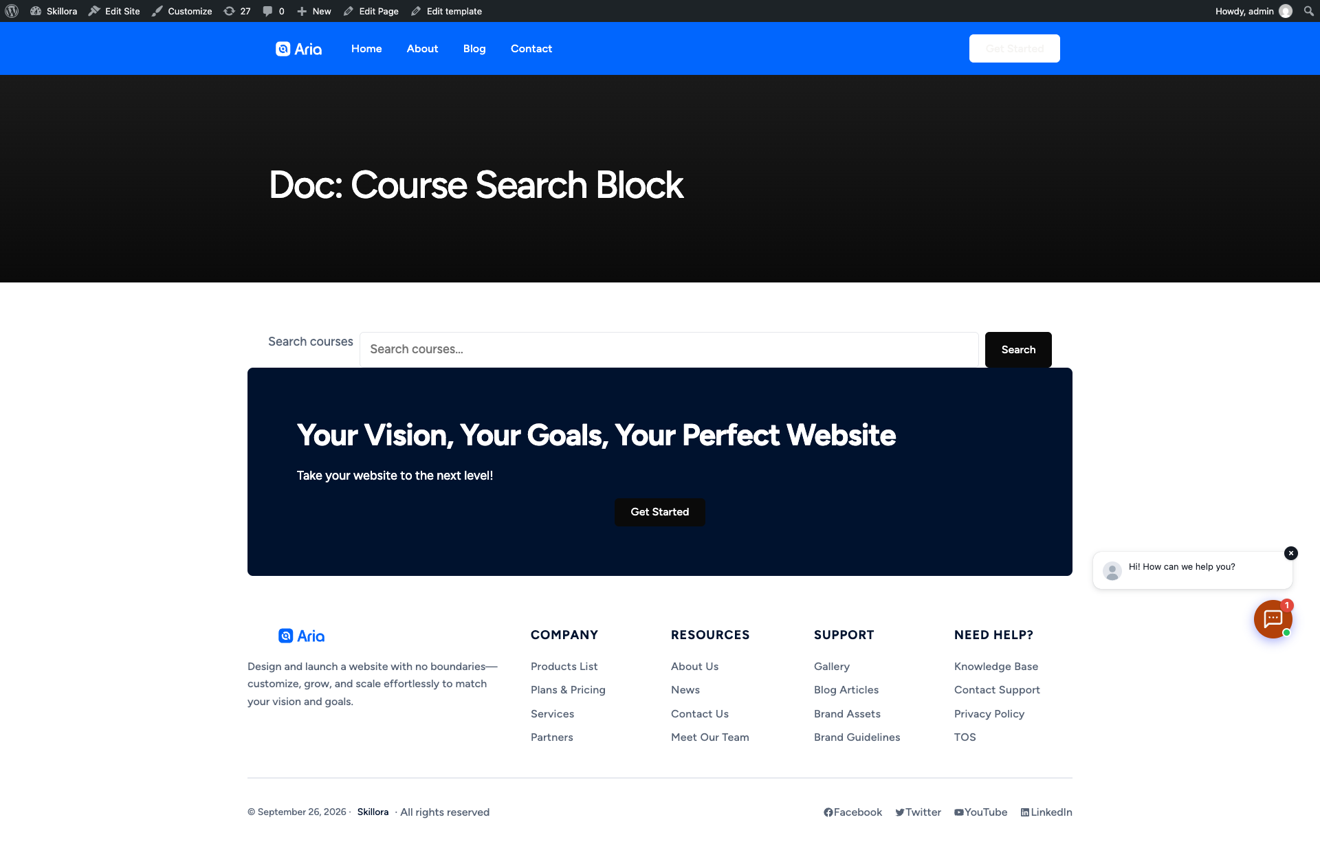 Front end of a page showing the Course Search block: a “Search courses” label, text input, and Search button