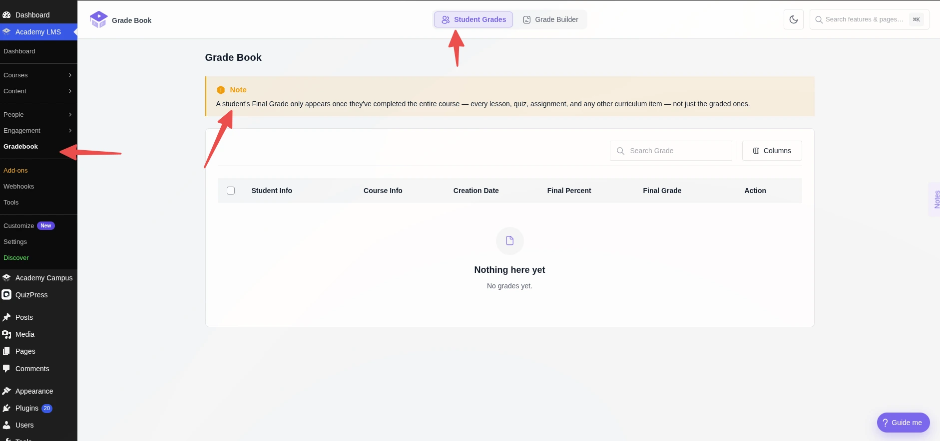 Gradebook notice