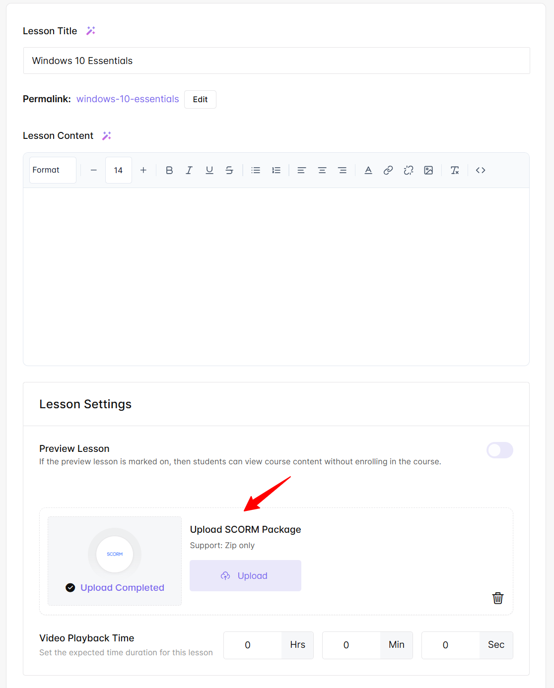 Lesson Settings
