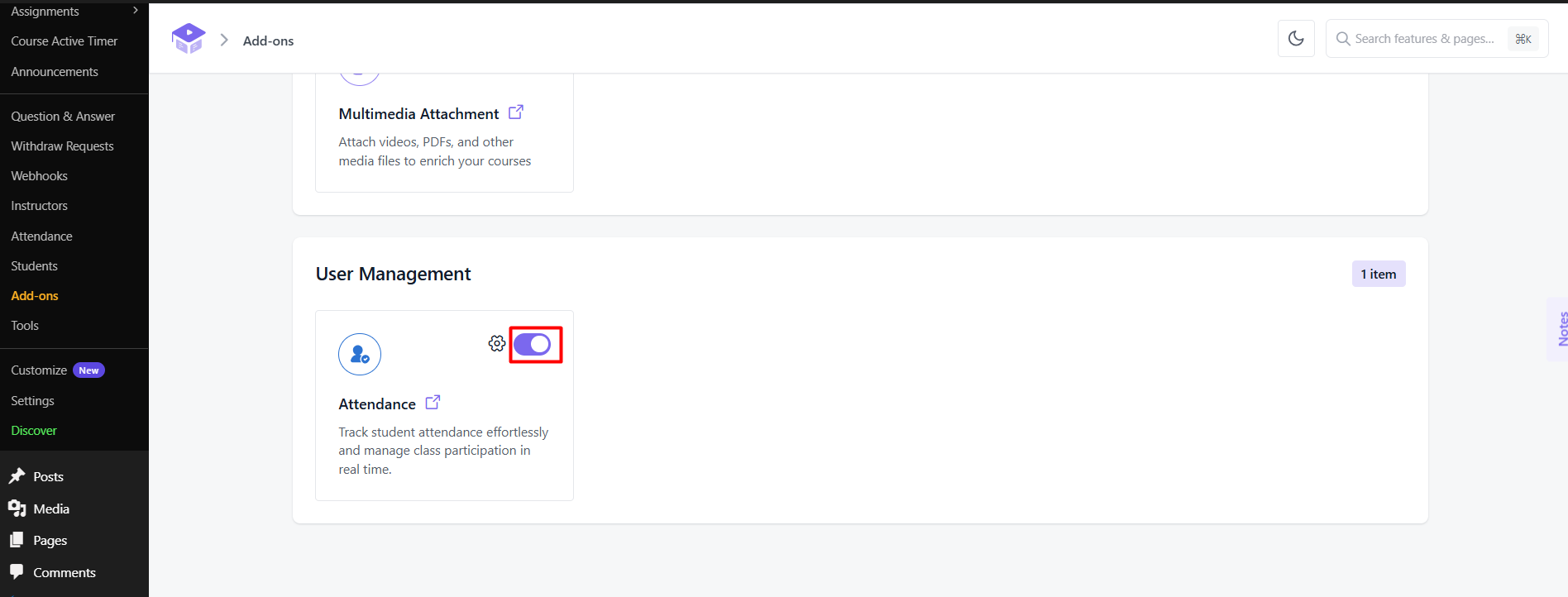 Add-ons Attendance
