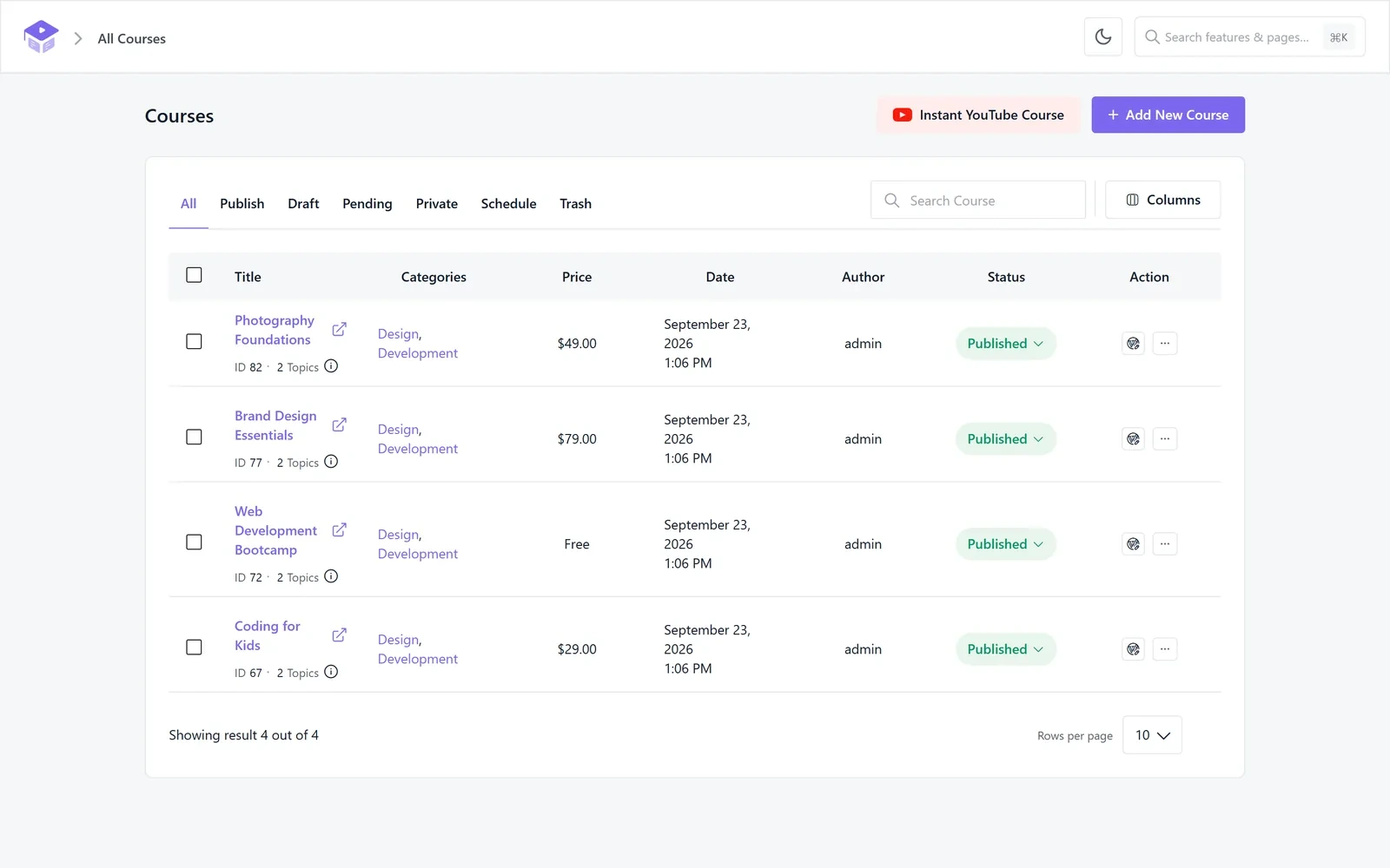 Academy LMS Course pages