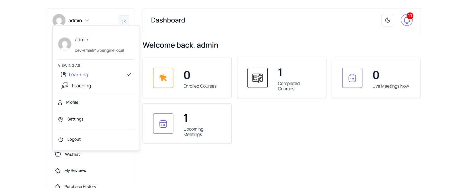 Academy LMS  Dashboard