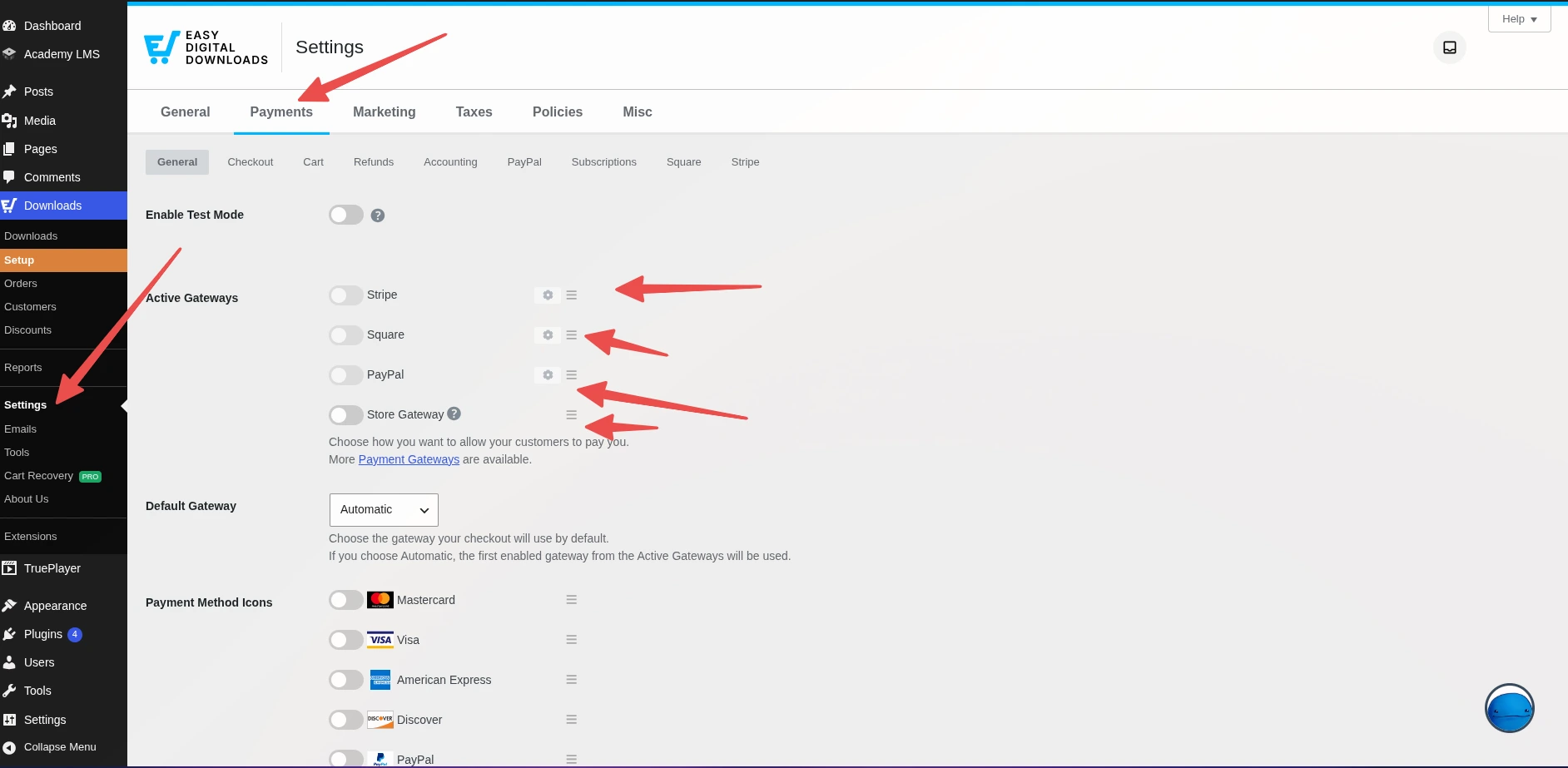 Set payment methods