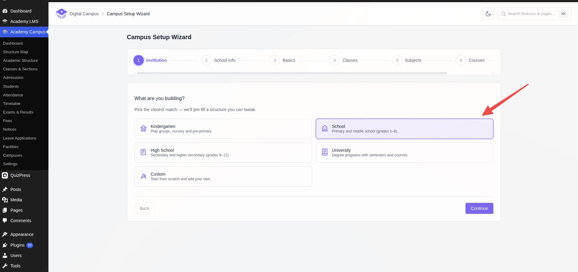 Setup wizard