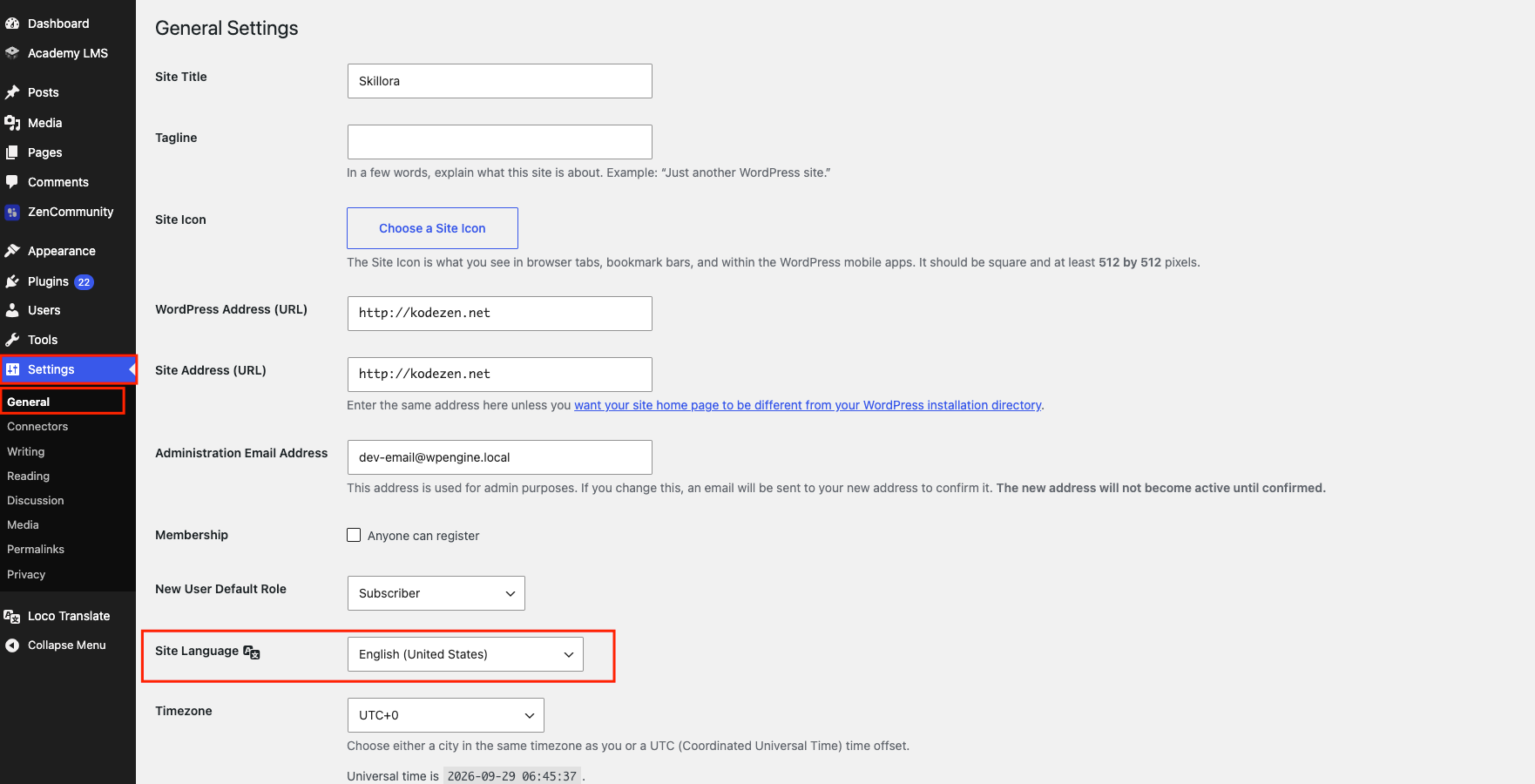 Site Language
