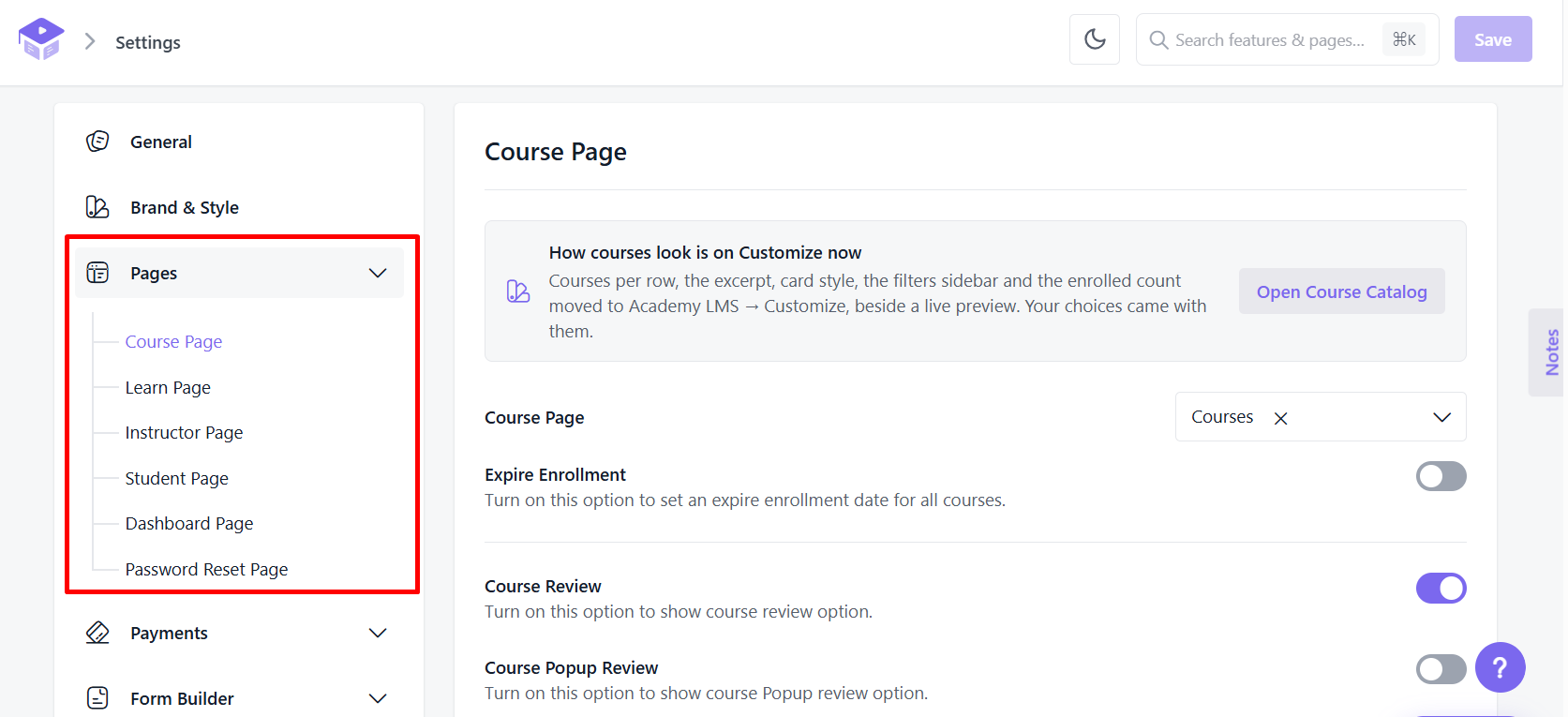 Configure Page Settings