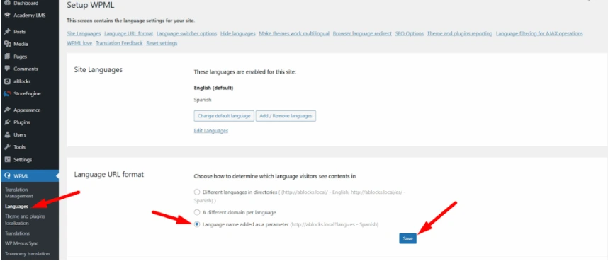 WPML's Multi-Language LMS URL format setting